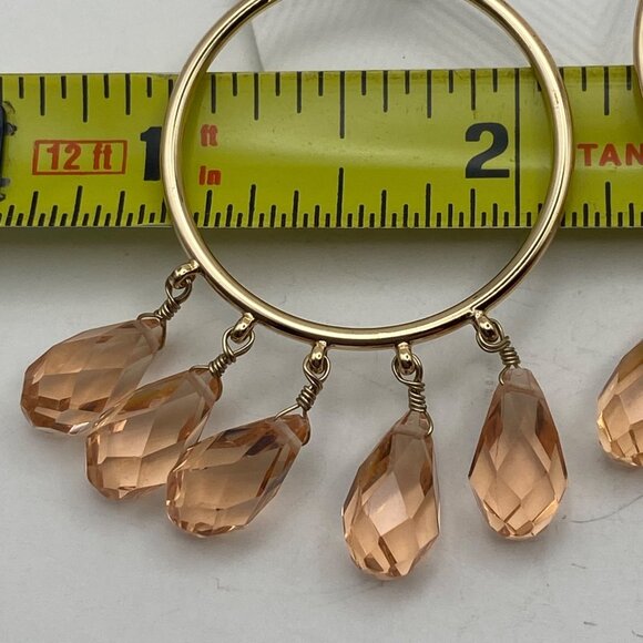 NWT Lauren Ralph Lauren Gold-Tone Hoop Earrings Peach Crystal Beads Drop Dangle - Picture 4 of 9